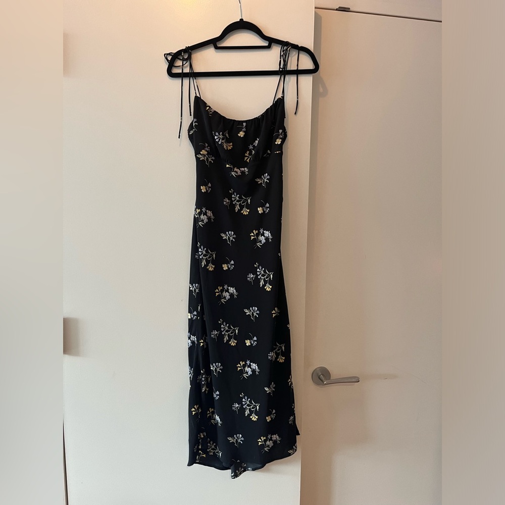 Black Abercrombie Dress with flowered and side leg slit.